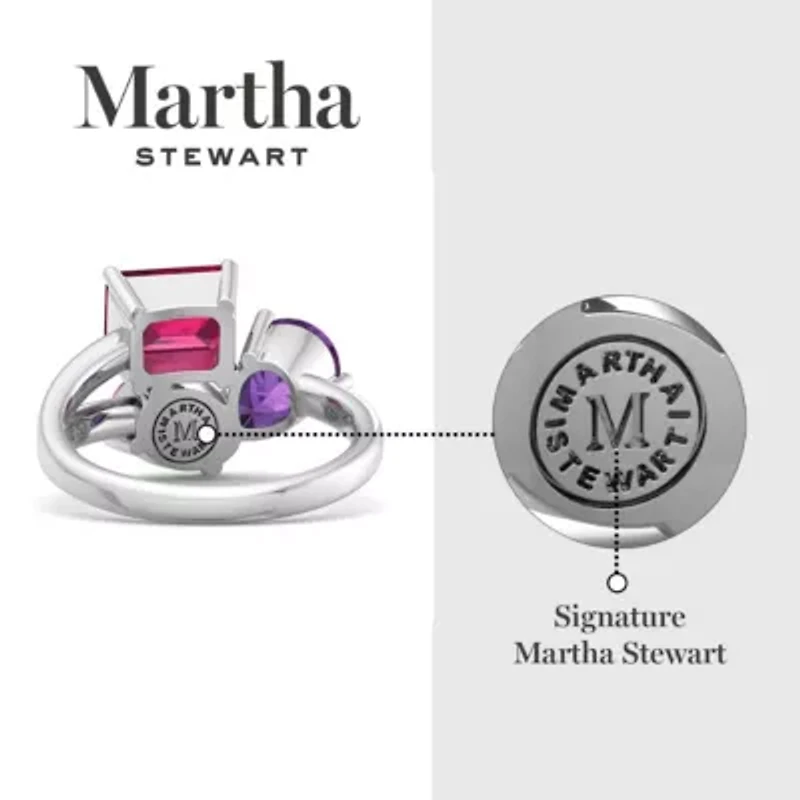 Lab Created Martha Stewart 3 3/4 Carat Pink Sapphire, Amethyst and Ruby Three Stone Cluster Ring Sterling Silver