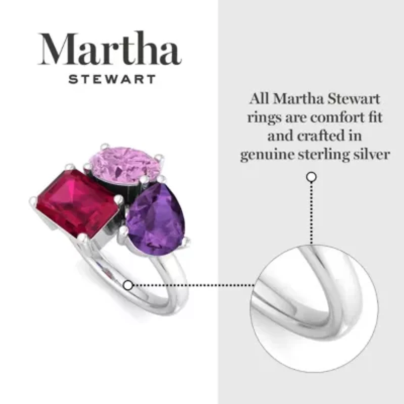 Lab Created Martha Stewart 3 3/4 Carat Pink Sapphire, Amethyst and Ruby Three Stone Cluster Ring Sterling Silver