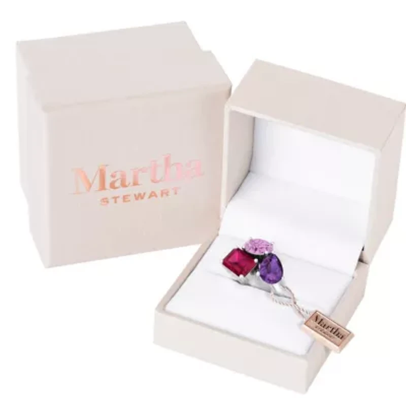 Lab Created Martha Stewart 3 3/4 Carat Pink Sapphire, Amethyst and Ruby Three Stone Cluster Ring Sterling Silver