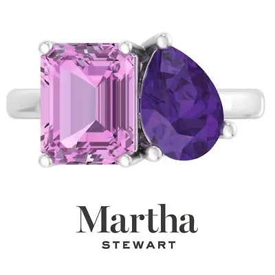 Lab Created Martha Stewart / Carat Pink Sapphire and Amethyst Two Stone Ring Sterling Silver