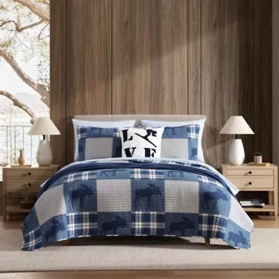 Moose Plaid Pinstripe Patchwork Cotton Quilt Set
