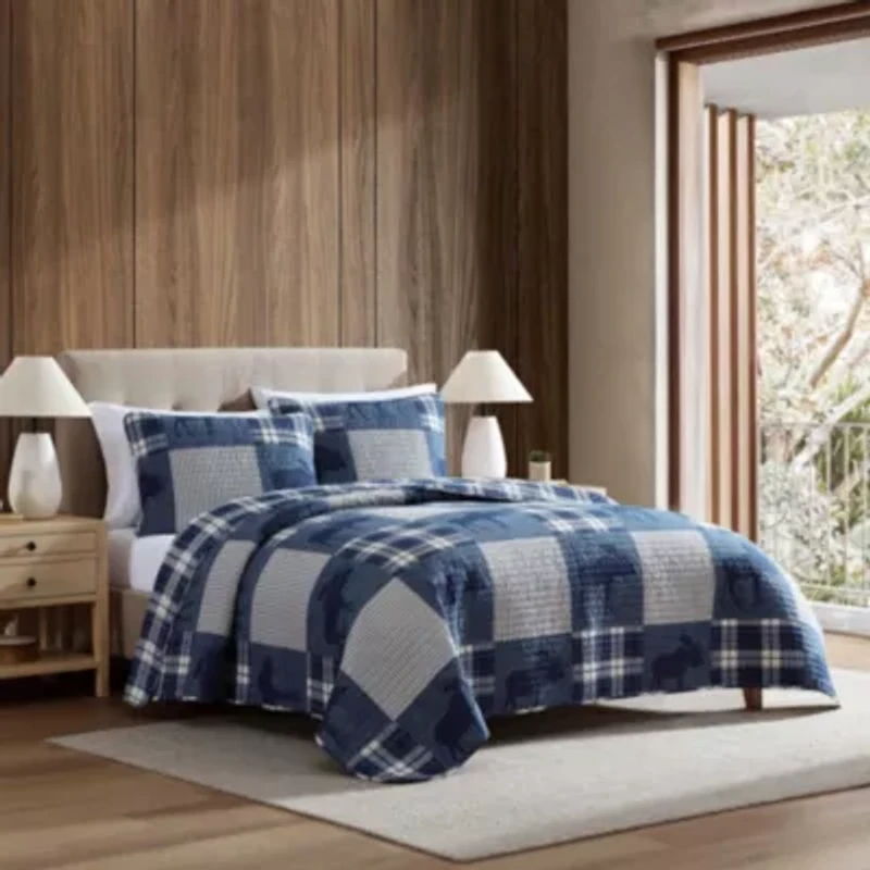 Moose Plaid Pinstripe Patchwork Cotton Quilt Set