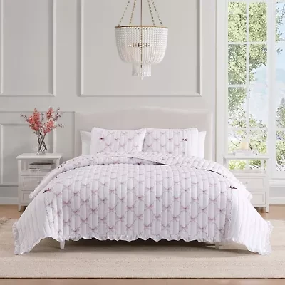 Maisy Bows 2-3 Piece All-Season Embellished Ruffle Microfiber Reversible Quilt Set