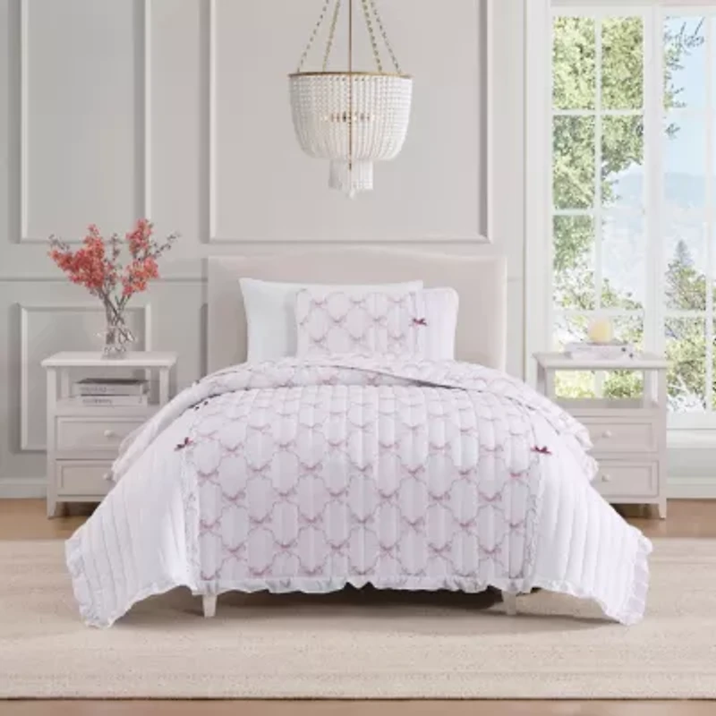 Maisy Bows 2-3 Piece All-Season Embellished Ruffle Microfiber Reversible Quilt Set