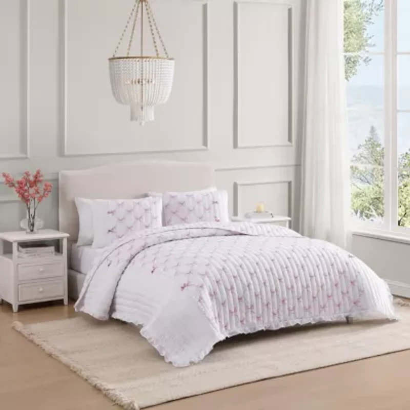 Maisy Bows 2-3 Piece All-Season Embellished Ruffle Microfiber Reversible Quilt Set