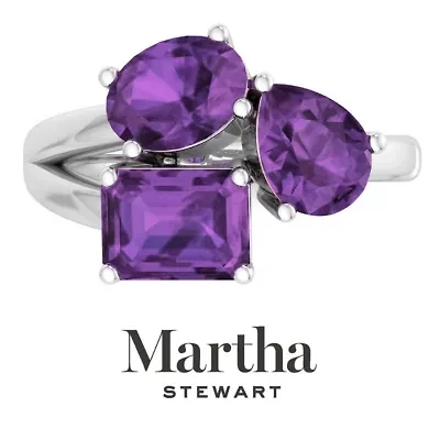 Lab Created Martha Stewart 3 3/4 Carat Amethyst Three Stone Cluster Ring Sterling Silver