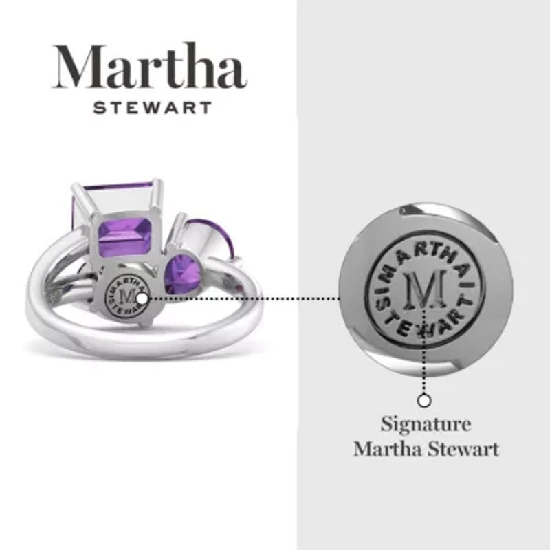 Lab Created Martha Stewart 3 3/4 Carat Amethyst Three Stone Cluster Ring Sterling Silver