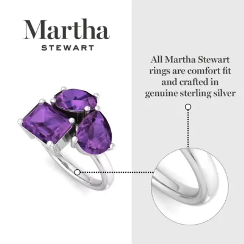 Lab Created Martha Stewart 3 3/4 Carat Amethyst Three Stone Cluster Ring Sterling Silver