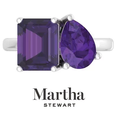 Lab Created Martha Stewart / Carat Amethyst Two Stone Ring Sterling Silver