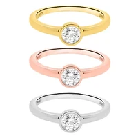 Lab Created 1CTW Grown Diamond Set of Stack Rings Three Tone Plated Sterling Silver