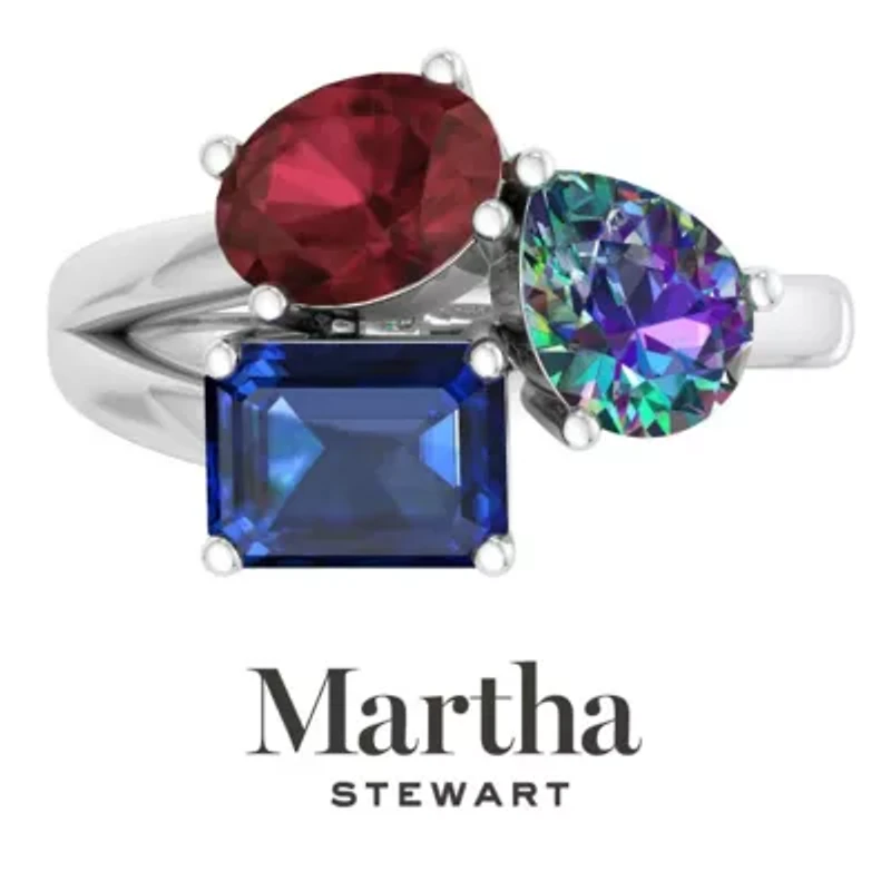 Lab Created Martha Stewart 3 3/4 Carat Garnet, Mystic Quartz and Sapphire Three Stone Cluster Ring Sterling Silver