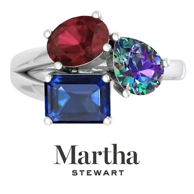 Lab Created Martha Stewart 3 3/4 Carat Garnet, Mystic Quartz and Sapphire Three Stone Cluster Ring Sterling Silver