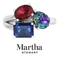 Lab Created Martha Stewart 3 3/4 Carat Garnet, Mystic Quartz and Sapphire Three Stone Cluster Ring Sterling Silver