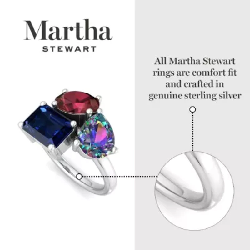 Lab Created Martha Stewart 3 3/4 Carat Garnet, Mystic Quartz and Sapphire Three Stone Cluster Ring Sterling Silver