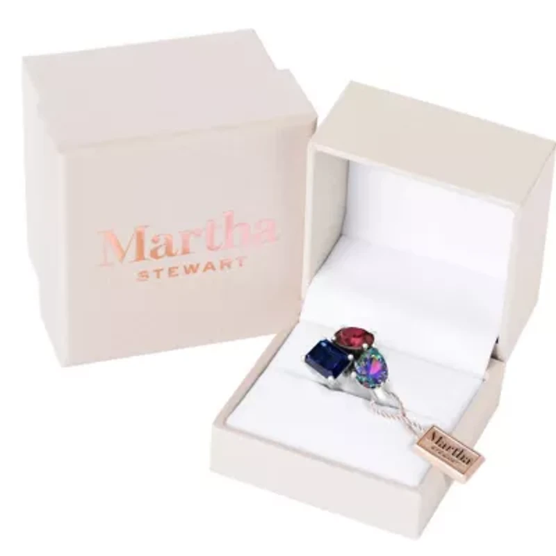 Lab Created Martha Stewart 3 3/4 Carat Garnet, Mystic Quartz and Sapphire Three Stone Cluster Ring Sterling Silver