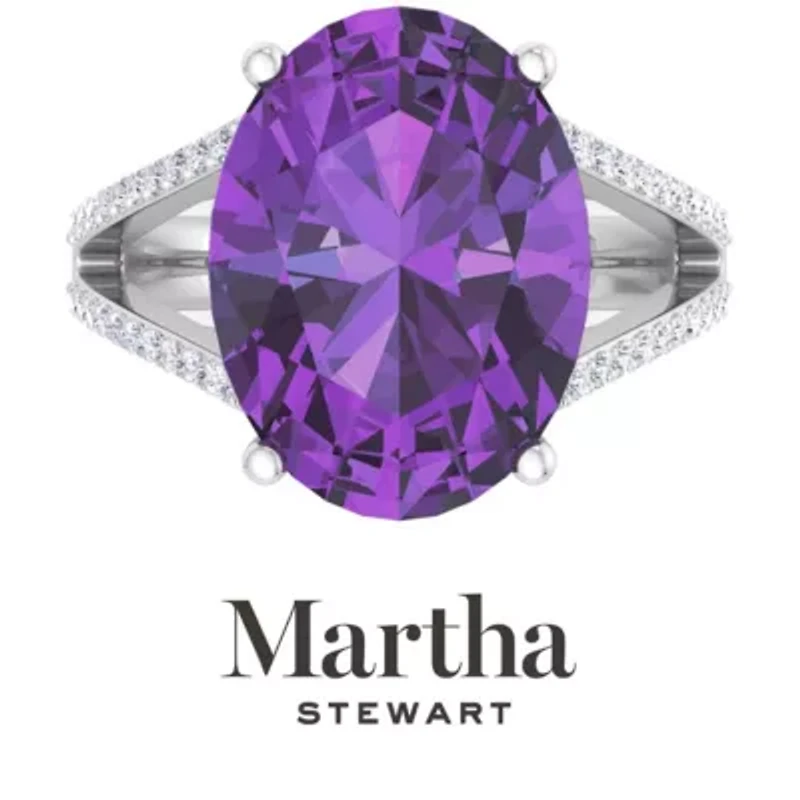 Lab Created Martha Stewart 4 1/ Carat Oval Shape Gemstone and Grown Diamond Ring Sterling Silver