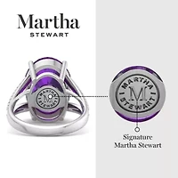 Lab Created Martha Stewart 4 1/ Carat Oval Shape Gemstone and Grown Diamond Ring Sterling Silver