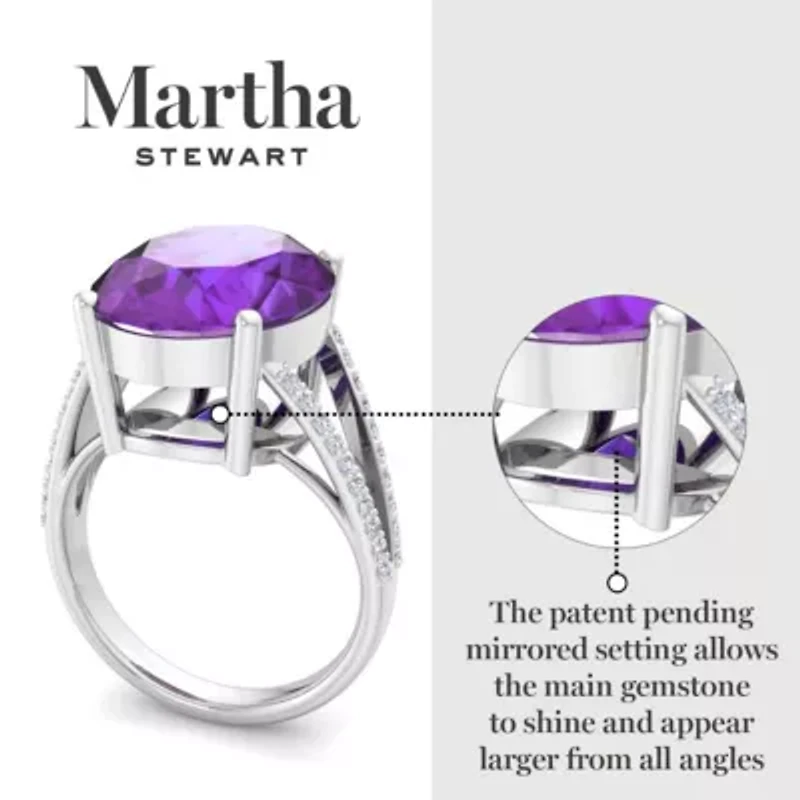 Lab Created Martha Stewart 4 1/ Carat Oval Shape Gemstone and Grown Diamond Ring Sterling Silver