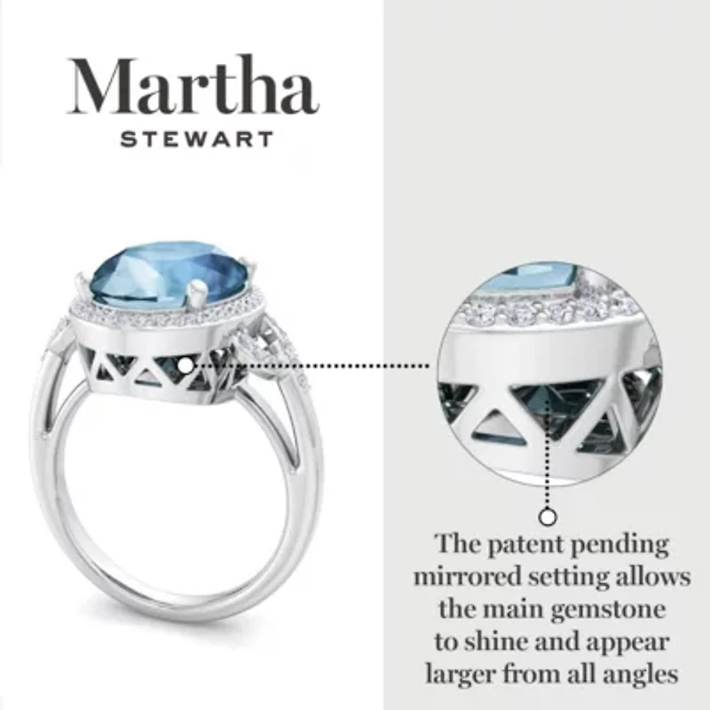 Lab Created Martha Stewart 6 3/4 Carat Oval Shape Gemstone and Grown Diamond Halo Ring Sterling Silver
