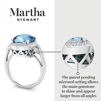 Lab Created Martha Stewart 6 3/4 Carat Oval Shape Gemstone and Grown Diamond Halo Ring Sterling Silver