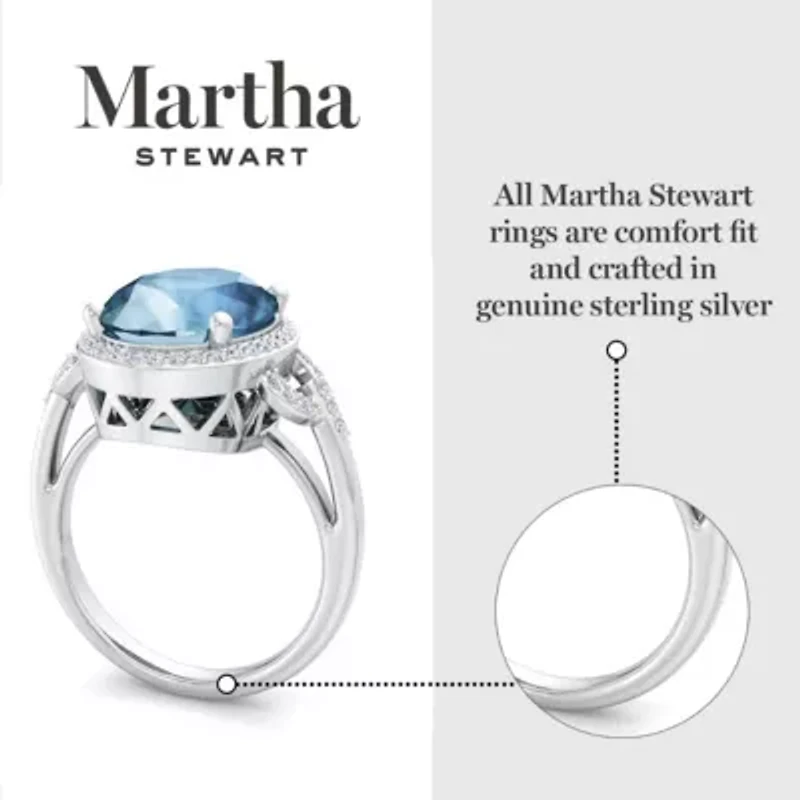 Lab Created Martha Stewart 6 3/4 Carat Oval Shape Gemstone and Grown Diamond Halo Ring Sterling Silver