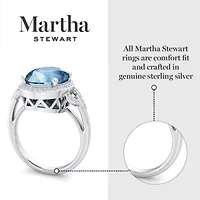 Lab Created Martha Stewart 6 3/4 Carat Oval Shape Gemstone and Grown Diamond Halo Ring Sterling Silver