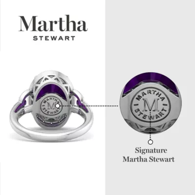 Lab Created Martha Stewart 6 3/4 Carat Oval Shape Gemstone and Grown Diamond Halo Ring Sterling Silver