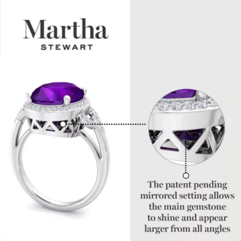 Lab Created Martha Stewart 6 3/4 Carat Oval Shape Gemstone and Grown Diamond Halo Ring Sterling Silver