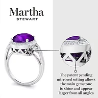 Lab Created Martha Stewart 6 3/4 Carat Oval Shape Gemstone and Grown Diamond Halo Ring Sterling Silver