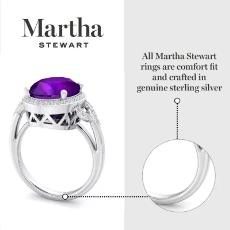 Lab Created Martha Stewart 6 3/4 Carat Oval Shape Gemstone and Grown Diamond Halo Ring Sterling Silver