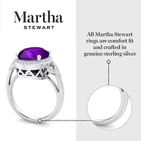 Lab Created Martha Stewart 6 3/4 Carat Oval Shape Gemstone and Grown Diamond Halo Ring Sterling Silver