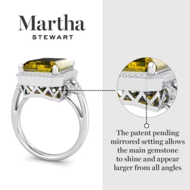 Lab Created Martha Stewart 7 1/3 Carat Emerald Cut Gemstone and Grown Diamond Halo Ring Sterling Silver