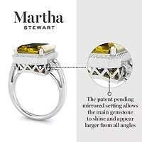 Lab Created Martha Stewart 7 1/3 Carat Emerald Cut Gemstone and Grown Diamond Halo Ring Sterling Silver