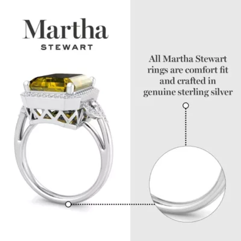 Lab Created Martha Stewart 7 1/3 Carat Emerald Cut Gemstone and Grown Diamond Halo Ring Sterling Silver