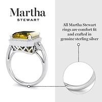 Lab Created Martha Stewart 7 1/3 Carat Emerald Cut Gemstone and Grown Diamond Halo Ring Sterling Silver