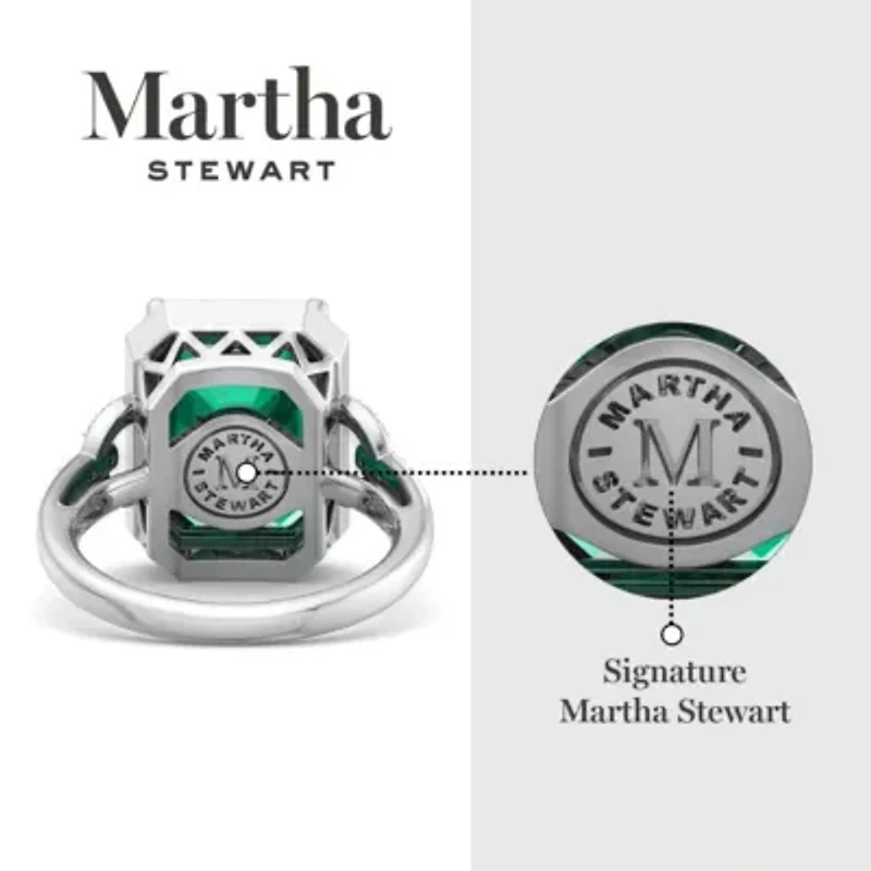 Lab Created Martha Stewart 7 1/3 Carat Emerald Cut Gemstone and Grown Diamond Halo Ring Sterling Silver