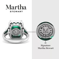 Lab Created Martha Stewart 7 1/3 Carat Emerald Cut Gemstone and Grown Diamond Halo Ring Sterling Silver