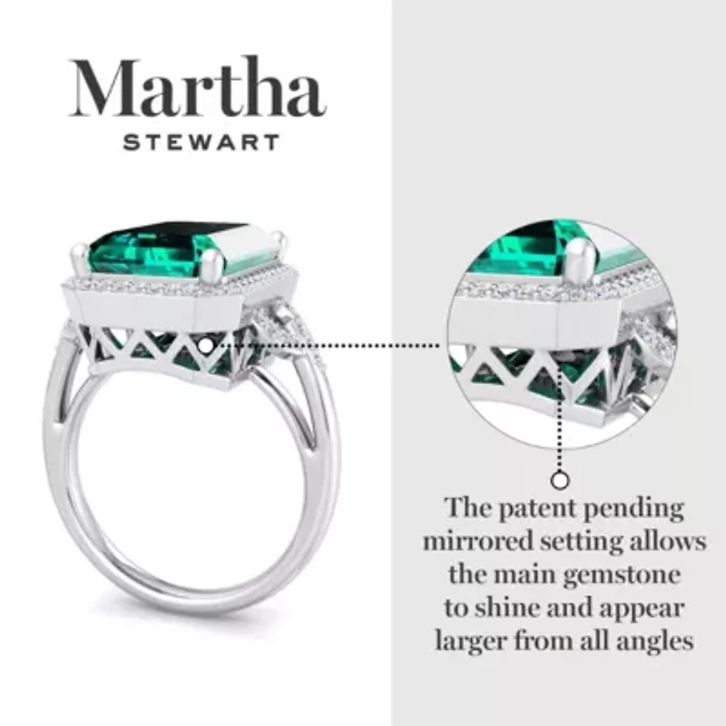 Lab Created Martha Stewart 7 1/3 Carat Emerald Cut Gemstone and Grown Diamond Halo Ring Sterling Silver