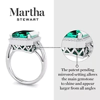 Lab Created Martha Stewart 7 1/3 Carat Emerald Cut Gemstone and Grown Diamond Halo Ring Sterling Silver