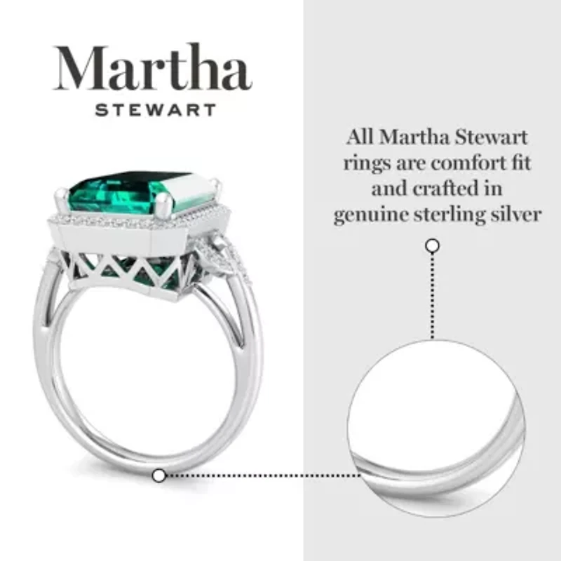 Lab Created Martha Stewart 7 1/3 Carat Emerald Cut Gemstone and Grown Diamond Halo Ring Sterling Silver