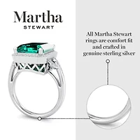Lab Created Martha Stewart 7 1/3 Carat Emerald Cut Gemstone and Grown Diamond Halo Ring Sterling Silver