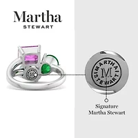 Lab Created Martha Stewart 3 3/4 Carat Blue Topaz, Emerald and Pink Sapphire Three Stone Cluster Ring Sterling Silver