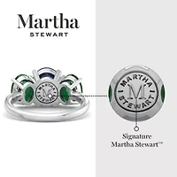 Lab Created Martha Stewart 5 Carat Oval Shape Sapphire, Emerald and Grown Diamond Three Stone Plus Ring Sterling Silver