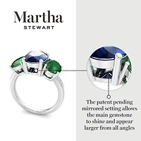 Lab Created Martha Stewart 5 Carat Oval Shape Sapphire, Emerald and Grown Diamond Three Stone Plus Ring Sterling Silver