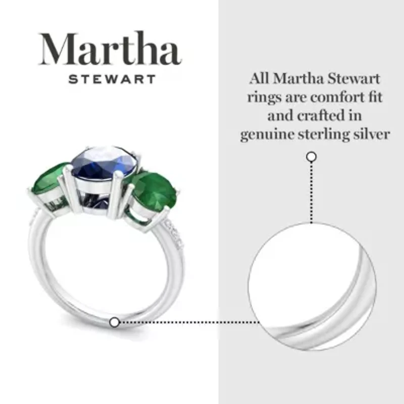 Lab Created Martha Stewart 5 Carat Oval Shape Sapphire, Emerald and Grown Diamond Three Stone Plus Ring Sterling Silver