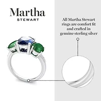 Lab Created Martha Stewart 5 Carat Oval Shape Sapphire, Emerald and Grown Diamond Three Stone Plus Ring Sterling Silver