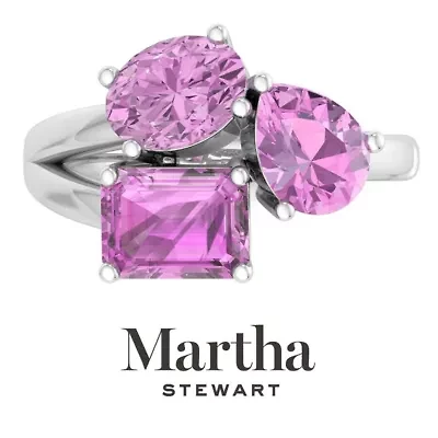 Lab Created Martha Stewart 3 3/4 Carat Pink Sapphire Three Stone Cluster Ring Sterling Silver