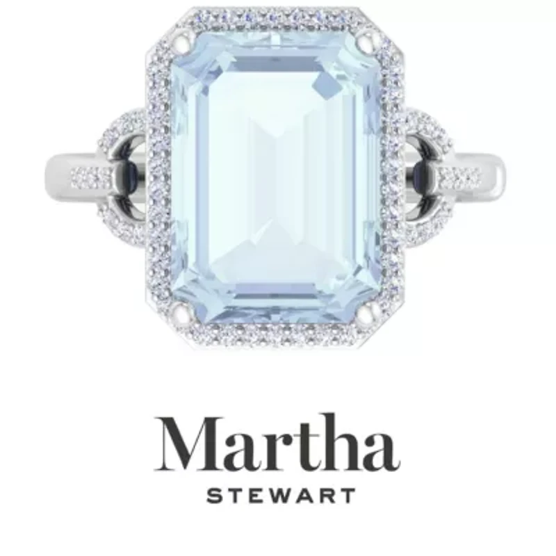 Lab Created Martha Stewart 7 1/3 Carat Emerald Cut Gemstone and Grown Diamond Halo Ring Sterling Silver