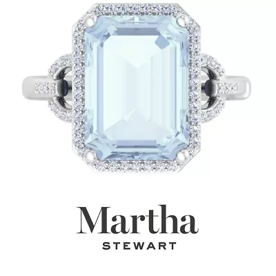 Lab Created Martha Stewart 7 1/3 Carat Emerald Cut Gemstone and Grown Diamond Halo Ring Sterling Silver