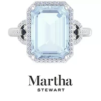 Lab Created Martha Stewart 7 1/3 Carat Emerald Cut Gemstone and Grown Diamond Halo Ring Sterling Silver